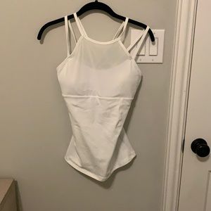 white workout tank top with built in bra